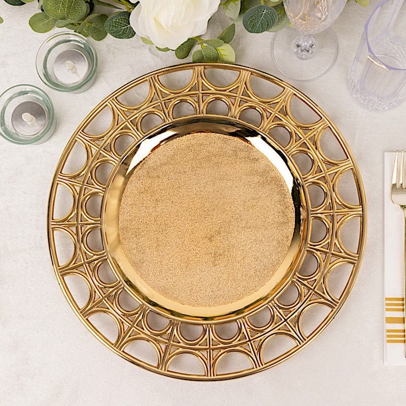 6 Round 13" Metallic Acrylic Plastic Charger Plates with Hollow Semi Circle Rim CHRG_PLST0041_GOLD