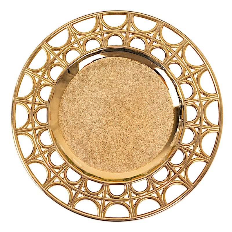 6 Round 13" Metallic Acrylic Plastic Charger Plates with Hollow Semi Circle Rim CHRG_PLST0041_GOLD