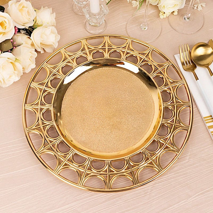 6 Round 13" Metallic Acrylic Plastic Charger Plates with Hollow Semi Circle Rim CHRG_PLST0041_GOLD
