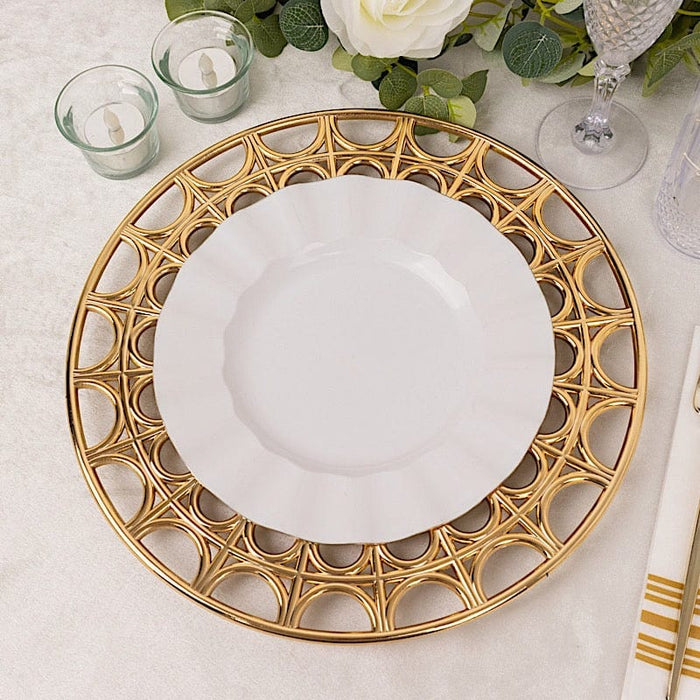 6 Round 13" Metallic Acrylic Plastic Charger Plates with Hollow Semi Circle Rim CHRG_PLST0041_GOLD