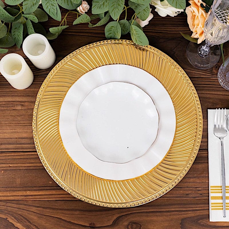 6 Round 13" Metallic Swirl Pattern Acrylic Charger Plates with Beaded Rim