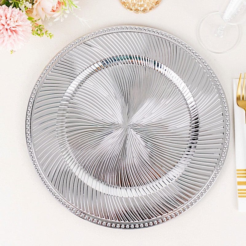 6 Round 13" Metallic Swirl Pattern Acrylic Charger Plates with Beaded Rim
