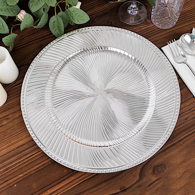 6 Round 13" Metallic Swirl Pattern Acrylic Charger Plates with Beaded Rim