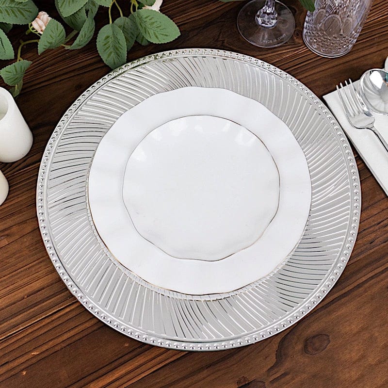 6 Round 13" Metallic Swirl Pattern Acrylic Charger Plates with Beaded Rim