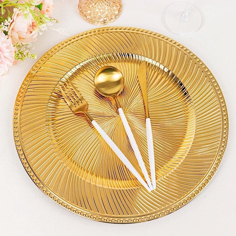 6 Round 13" Metallic Swirl Pattern Acrylic Charger Plates with Beaded Rim