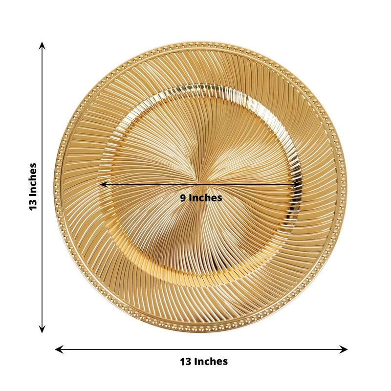 6 Round 13" Metallic Swirl Pattern Acrylic Charger Plates with Beaded Rim