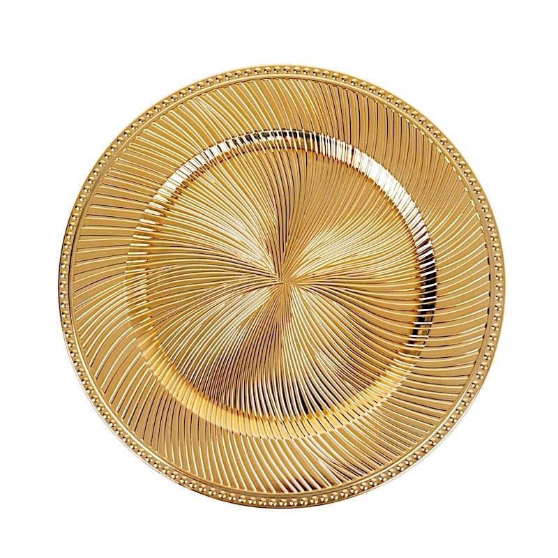6 Round 13" Metallic Swirl Pattern Acrylic Charger Plates with Beaded Rim CHRG_PLST0039_GOLD