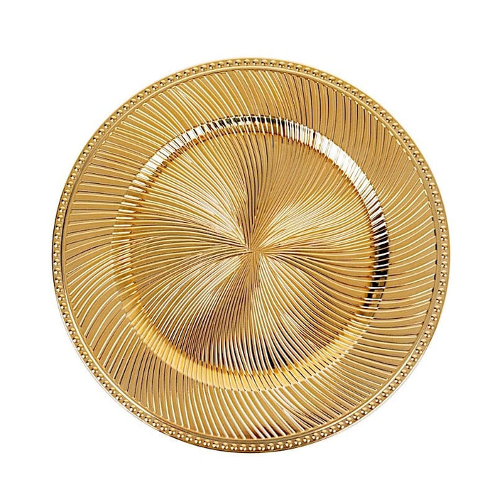 6 Round 13" Metallic Swirl Pattern Acrylic Charger Plates with Beaded Rim CHRG_PLST0039_GOLD