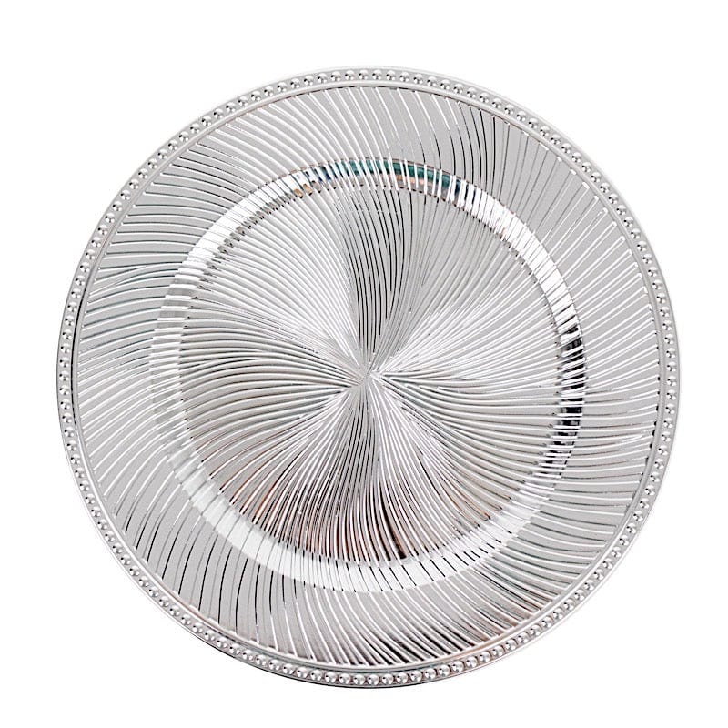 6 Round 13" Metallic Swirl Pattern Acrylic Charger Plates with Beaded Rim CHRG_PLST0039_SILV