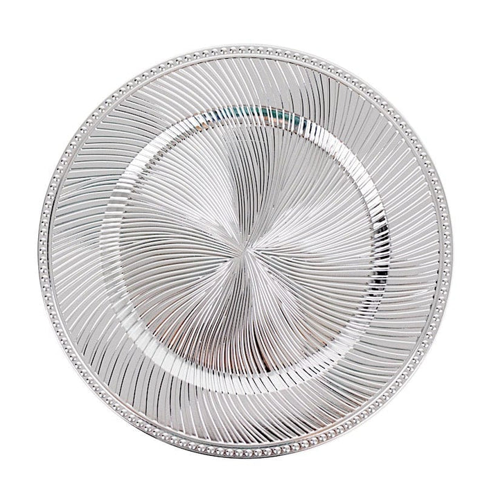 6 Round 13" Metallic Swirl Pattern Acrylic Charger Plates with Beaded Rim CHRG_PLST0039_SILV