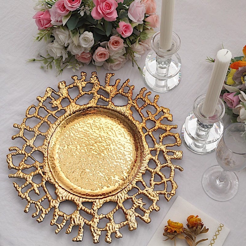 6 Round 13" Molten Branch Acrylic Charger Plates - Gold CHRG_PLST0033_GOLD