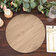 6 Round 13" Paper Placemats with Walnut Wood Design