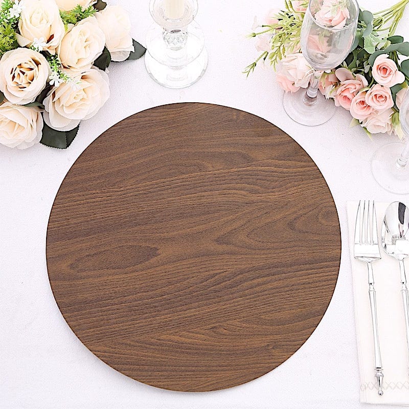 6 Round 13" Paper Placemats with Walnut Wood Design