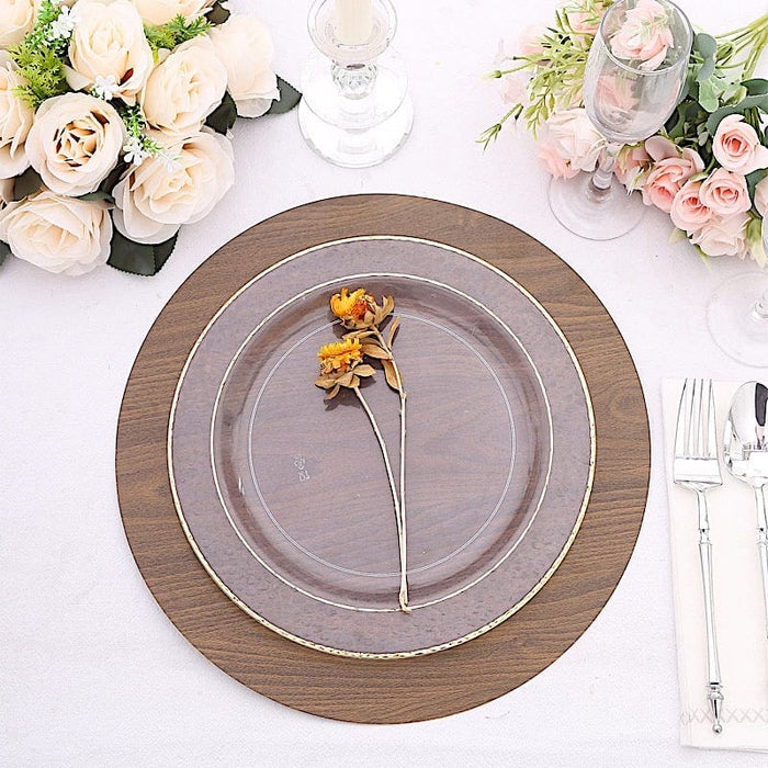 6 Round 13" Paper Placemats with Walnut Wood Design