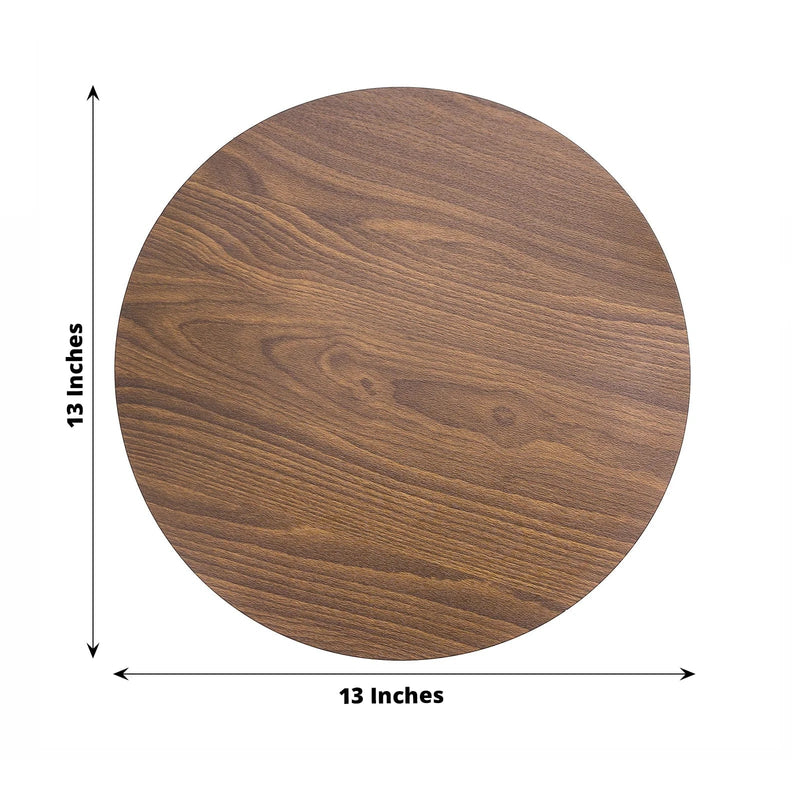 6 Round 13" Paper Placemats with Walnut Wood Design