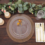 6 Round 13" Paper Placemats with Walnut Wood Design