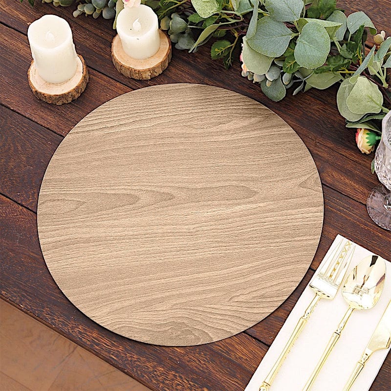 6 Round 13" Paper Placemats with Walnut Wood Design