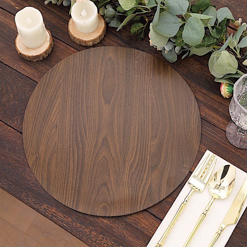 6 Round 13" Paper Placemats with Walnut Wood Design
