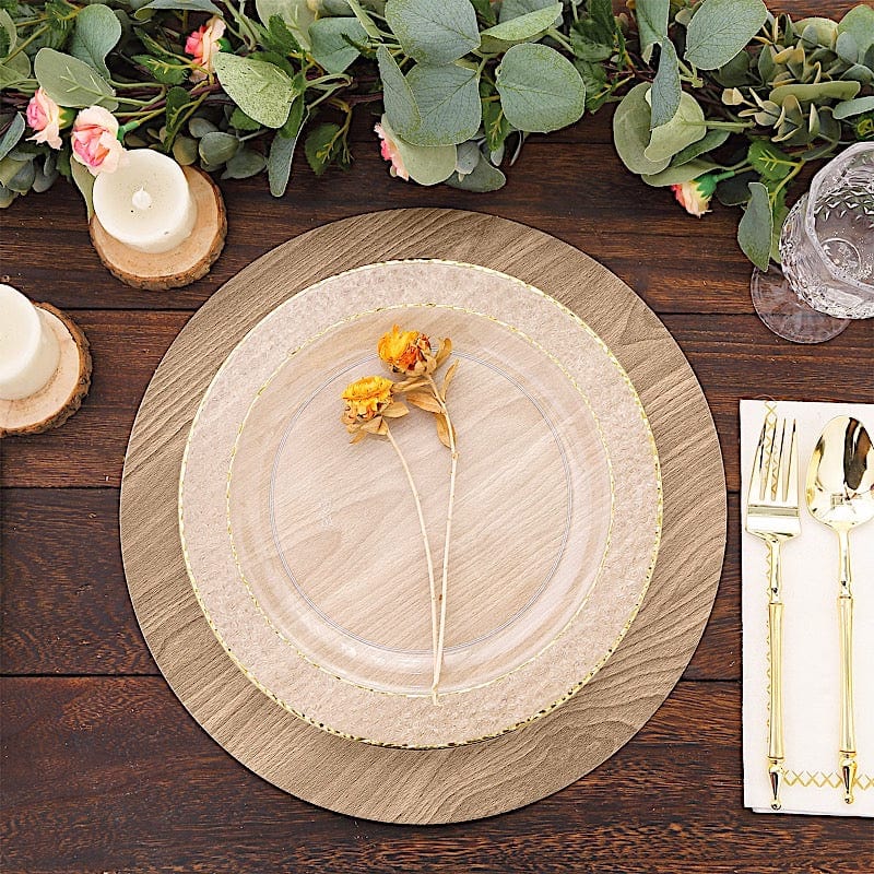 6 Round 13" Paper Placemats with Walnut Wood Design