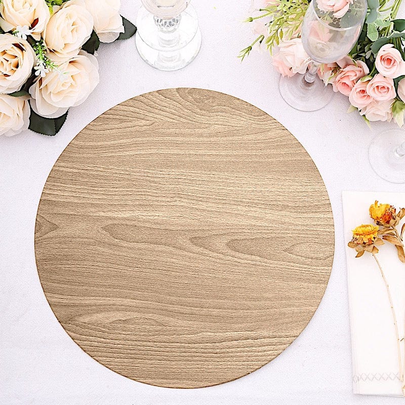 6 Round 13" Paper Placemats with Walnut Wood Design