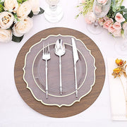6 Round 13" Paper Placemats with Walnut Wood Design