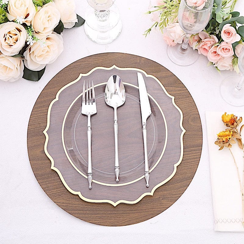6 Round 13" Paper Placemats with Walnut Wood Design