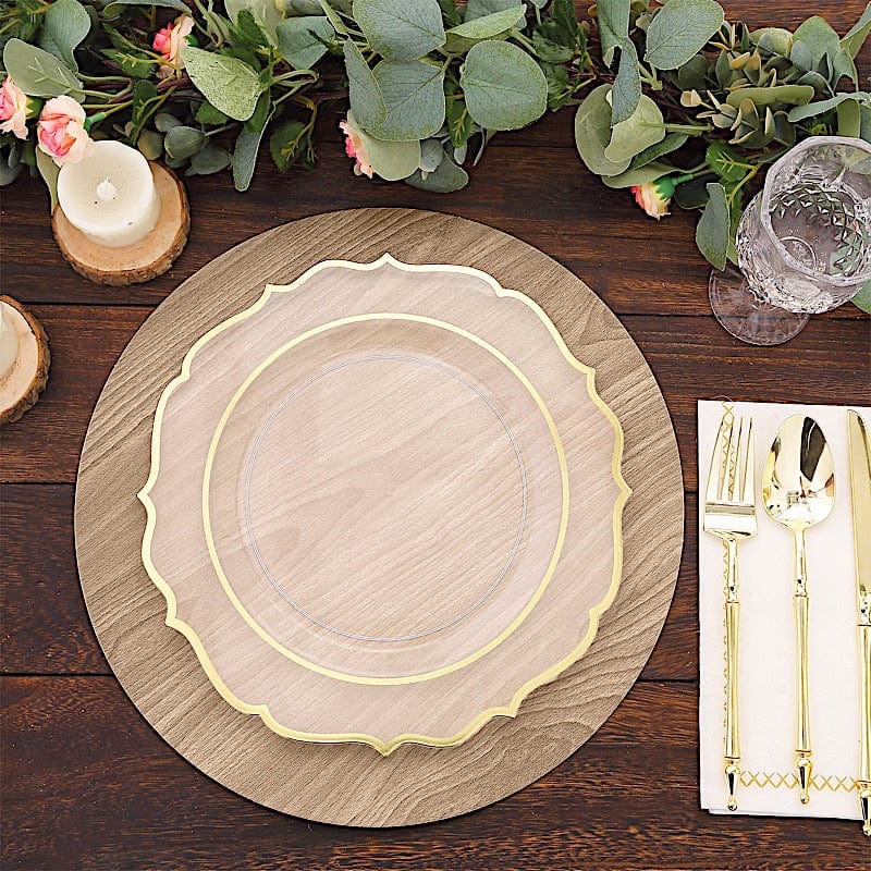 6 Round 13" Paper Placemats with Walnut Wood Design