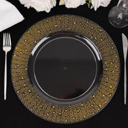 6 Round 13" Pearl Beaded Plastic Wedding Charger Plates - Clear and Gold CHRG_PLST0031_CLGD