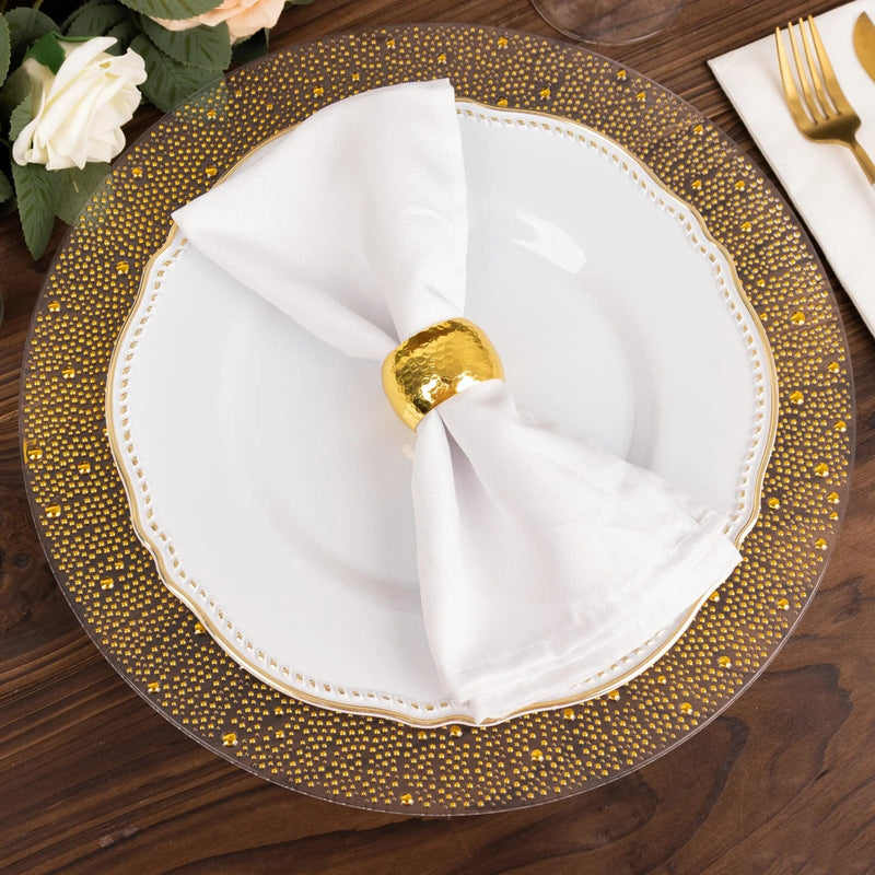 6 Round 13" Pearl Beaded Plastic Wedding Charger Plates - Clear and Gold CHRG_PLST0031_CLGD