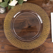 6 Round 13" Pearl Beaded Plastic Wedding Charger Plates - Clear and Gold CHRG_PLST0031_CLGD
