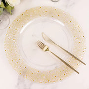 6 Round 13" Pearl Beaded Plastic Wedding Charger Plates - Clear and Gold CHRG_PLST0031_CLGD