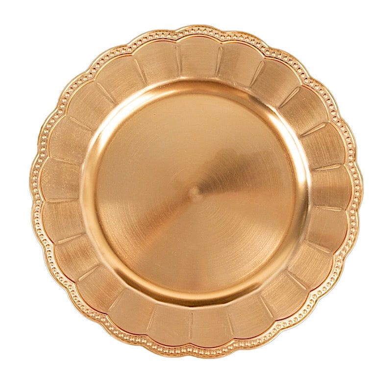 6 Round 13" Plastic Charger Plates with Beaded Sunflower Rim - Metallic Gold CHRG_PLST0036_GOLD