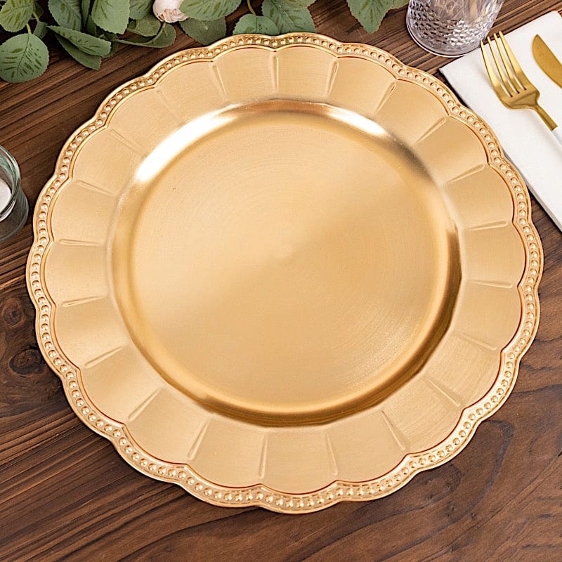 6 Round 13" Plastic Charger Plates with Beaded Sunflower Rim - Metallic Gold CHRG_PLST0036_GOLD
