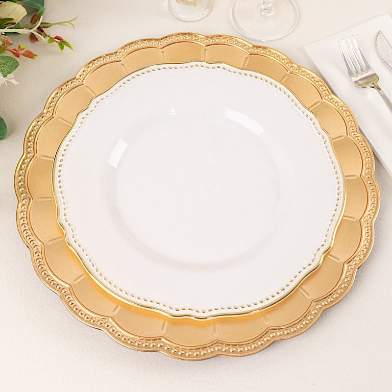 6 Round 13" Plastic Charger Plates with Beaded Sunflower Rim - Metallic Gold CHRG_PLST0036_GOLD