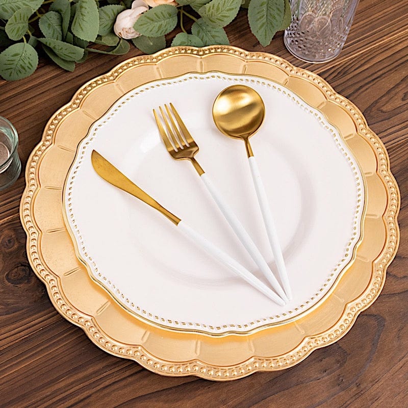6 Round 13" Plastic Charger Plates with Beaded Sunflower Rim - Metallic Gold CHRG_PLST0036_GOLD