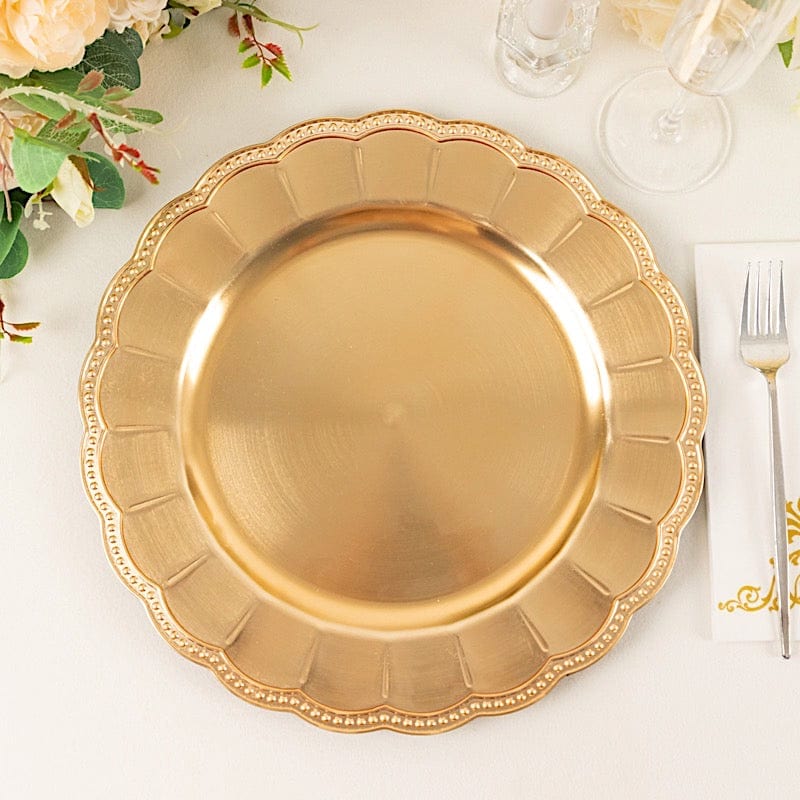 6 Round 13" Plastic Charger Plates with Beaded Sunflower Rim - Metallic Gold CHRG_PLST0036_GOLD