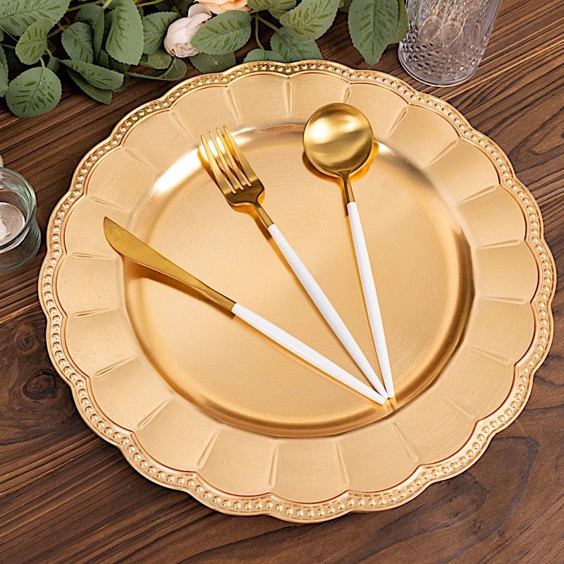 6 Round 13" Plastic Charger Plates with Beaded Sunflower Rim - Metallic Gold CHRG_PLST0036_GOLD