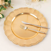 6 Round 13" Plastic Charger Plates with Beaded Sunflower Rim - Metallic Gold CHRG_PLST0036_GOLD