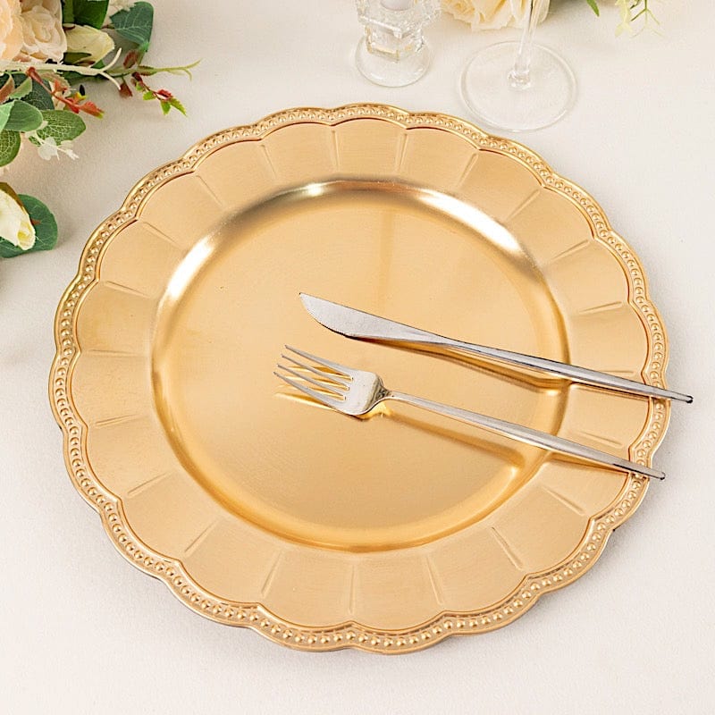 6 Round 13" Plastic Charger Plates with Beaded Sunflower Rim - Metallic Gold CHRG_PLST0036_GOLD