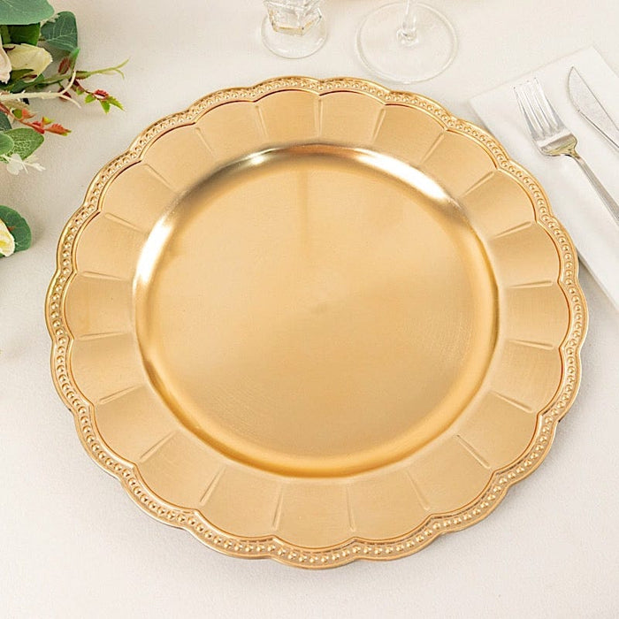 6 Round 13" Plastic Charger Plates with Beaded Sunflower Rim - Metallic Gold CHRG_PLST0036_GOLD