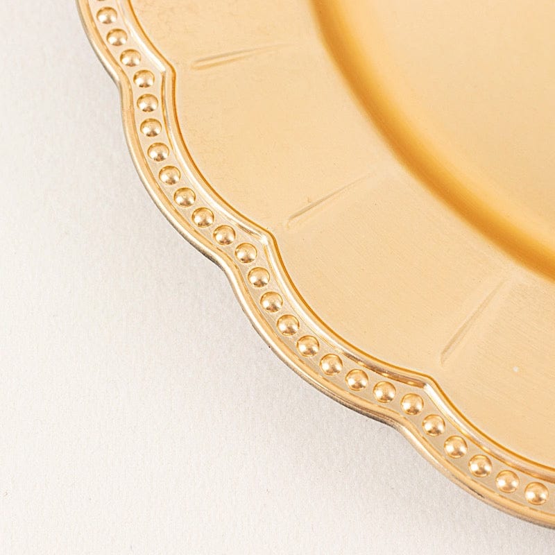 6 Round 13" Plastic Charger Plates with Beaded Sunflower Rim - Metallic Gold CHRG_PLST0036_GOLD