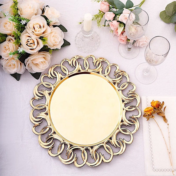 6 Round 13" Plastic Charger Plates with Entwined Swirl Rim - Gold CHRG_PLST0043_GOLD