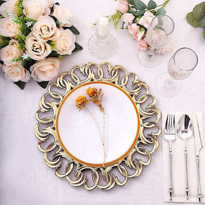 6 Round 13" Plastic Charger Plates with Entwined Swirl Rim - Gold CHRG_PLST0043_GOLD
