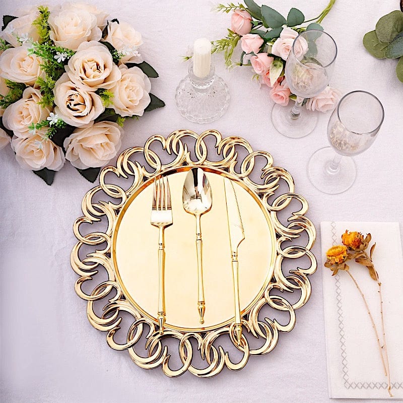 6 Round 13" Plastic Charger Plates with Entwined Swirl Rim - Gold CHRG_PLST0043_GOLD