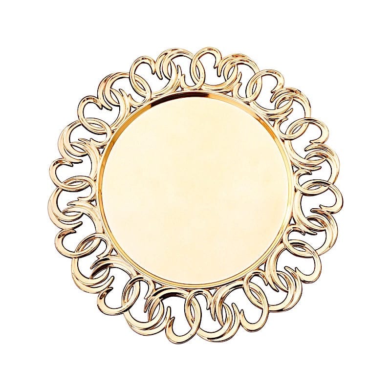 6 Round 13" Plastic Charger Plates with Entwined Swirl Rim - Gold CHRG_PLST0043_GOLD