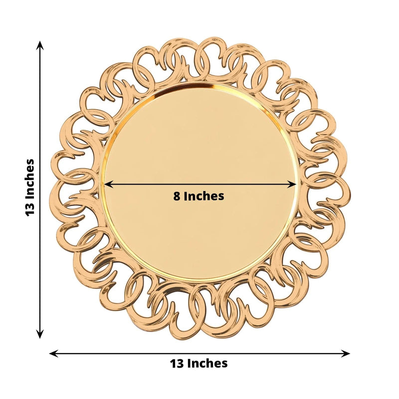 6 Round 13" Plastic Charger Plates with Entwined Swirl Rim - Gold CHRG_PLST0043_GOLD