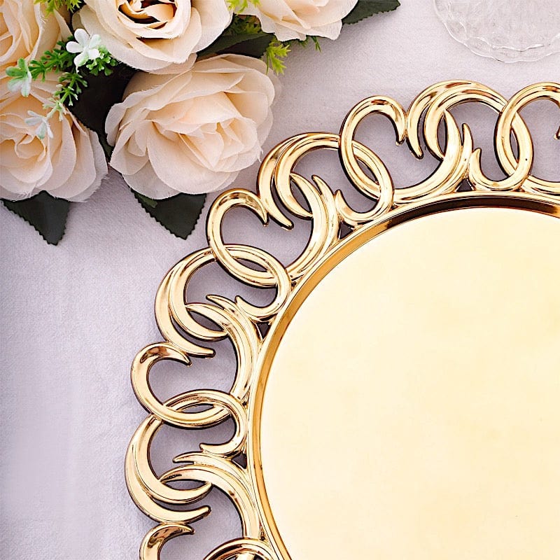 6 Round 13" Plastic Charger Plates with Entwined Swirl Rim - Gold CHRG_PLST0043_GOLD