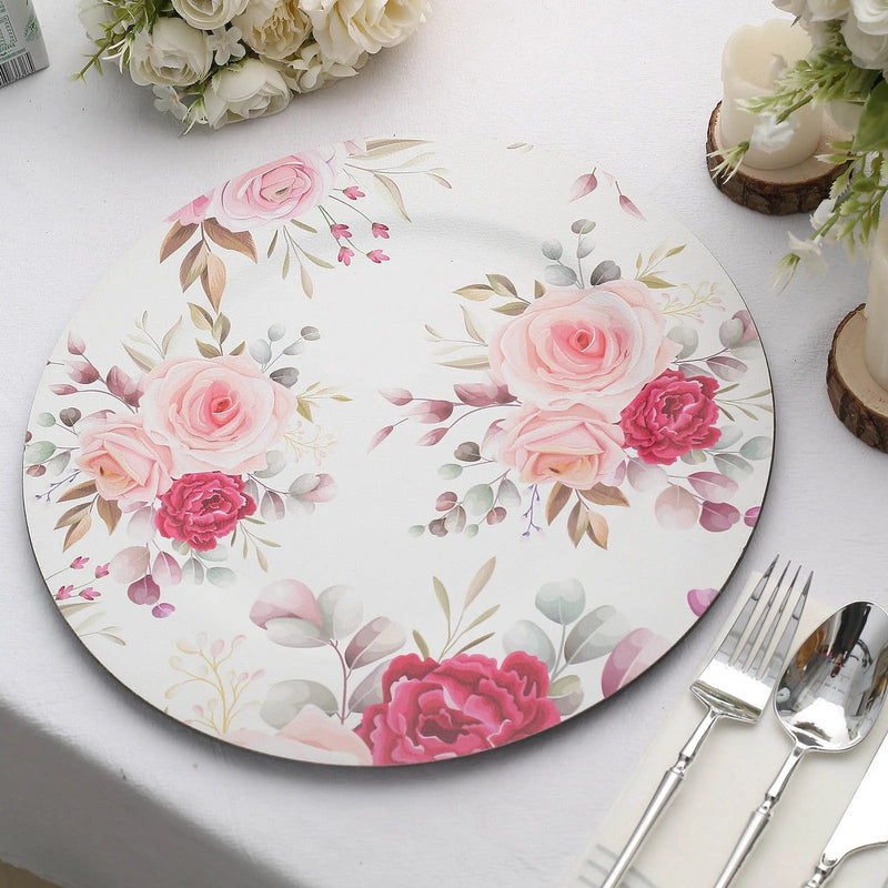 6 Round 13" Rose Floral Print Plastic Charger Plates - Assorted CHRG_PLST0012_WHTPK
