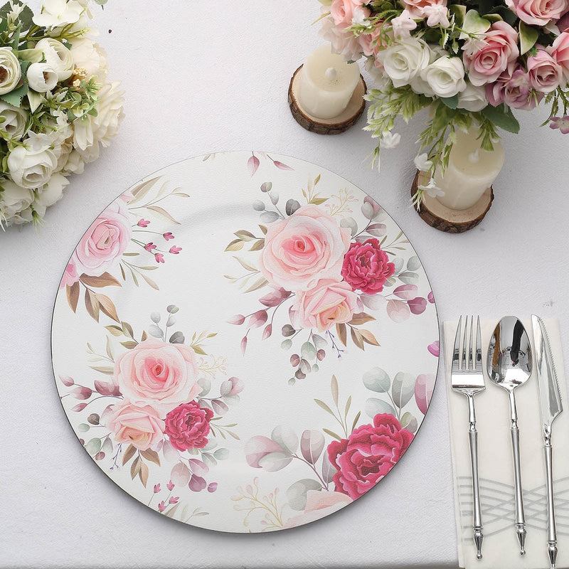 6 Round 13" Rose Floral Print Plastic Charger Plates - Assorted CHRG_PLST0012_WHTPK