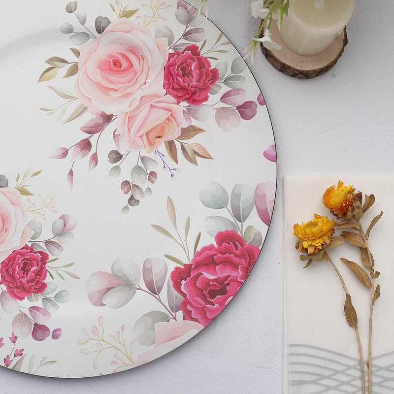 6 Round 13" Rose Floral Print Plastic Charger Plates - Assorted CHRG_PLST0012_WHTPK